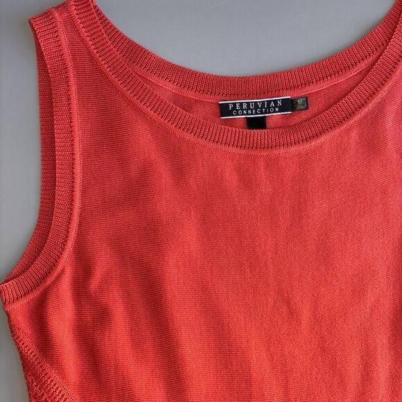 Peruvian Connection Pima Cotton Knit Fit and Flare Dress Orange Women's Medium - Picture 6 of 8